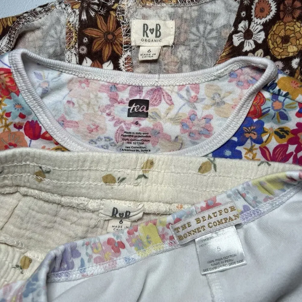 Lot Of Four Girls Floral Colorful Mixed Brand Size 5-6‎ Tops And Shorts Tea RB